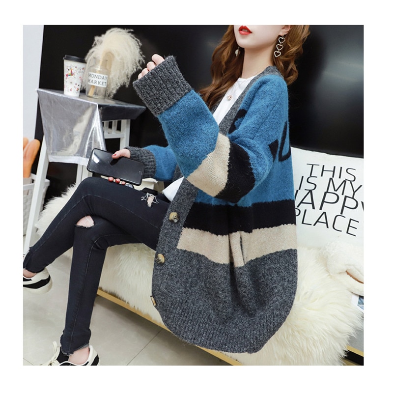 Sweater Women's Cardigan 2021 New Autumn And Winter Clothes Loose Korean Version Knitted Coat Thickened Style Wm*