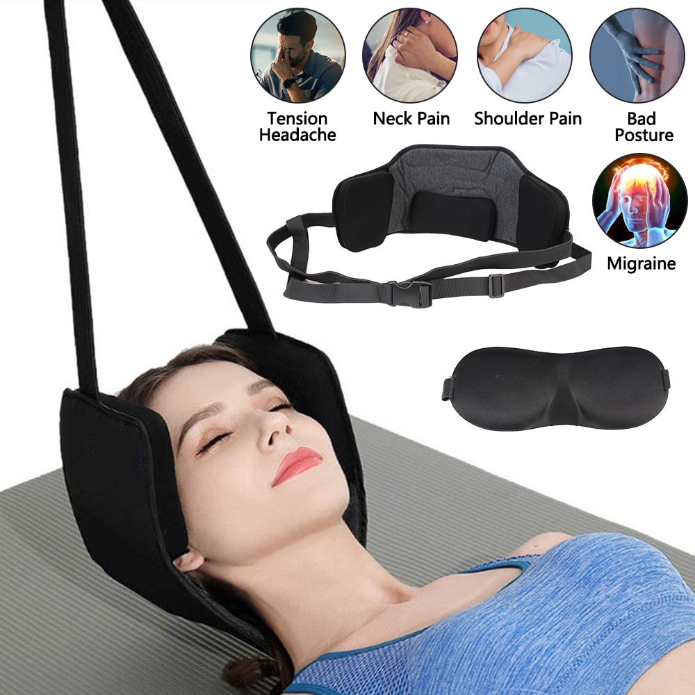 For Cervical Back Pain Relief Head Massager Cervical Back Tools Neck Head Hammock With Eye Mask Earplugs Elastic Safety