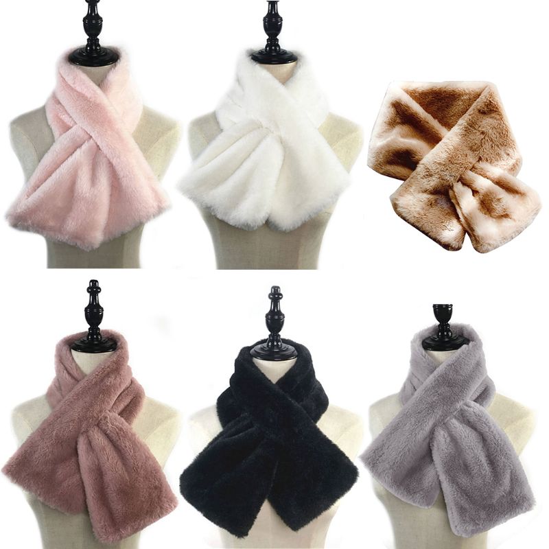 15x90cm Women Winter Thicken Plush Faux Rabbit Fur Scarf Solid Candy Color Collar Shawl Neck Warmer Shrugs Knitted Neckerchief 6