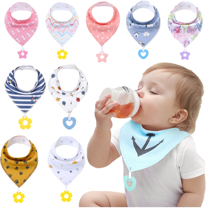 Baby Bandana Drool Bibs and Teeth Toys 100% Organic Cotton Super Absorbent Drool Bib with Teether For Boys & Girls Gift