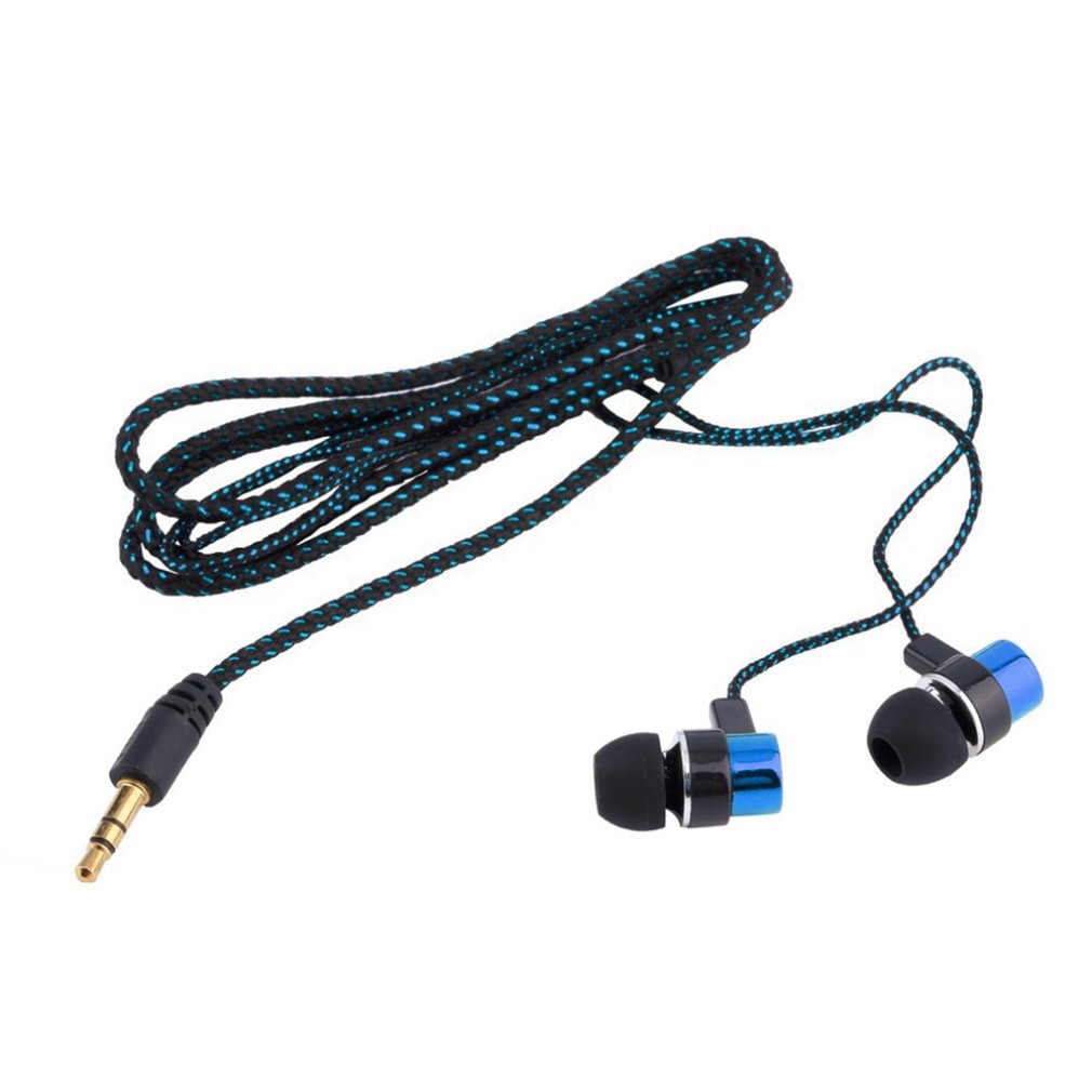 MP3/mp4 Roping Stereo 3.5mm Subwoofer In Ear Earbud 1.1M Reflective Fiber Cloth Line Metal Earphone Hot Sale