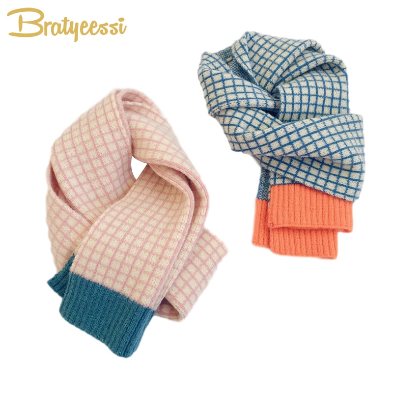Autumn Winter Children Scarfs Knitted Plaid Kids Scarf for Girls Boys Neck Warmer Children Neckerchief Outdoor Baby Scarves 2-6Y