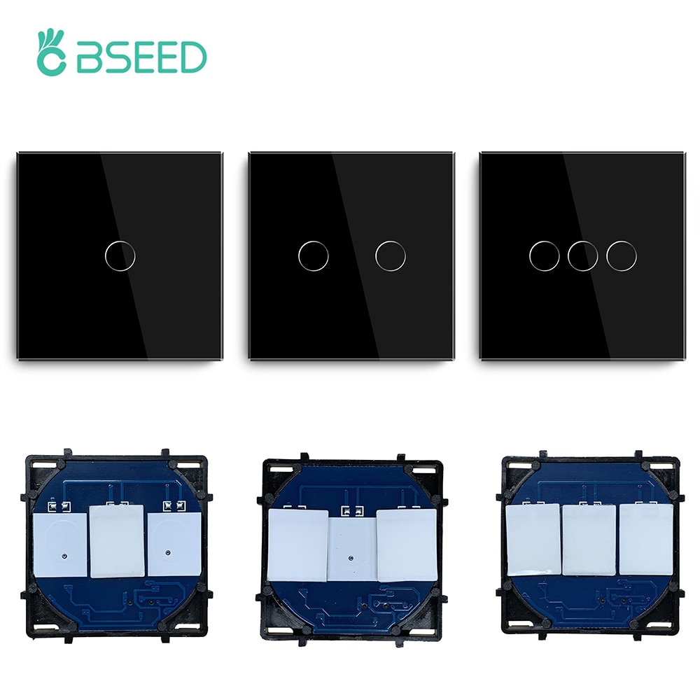 Bseed EU Russia Standard 86mm 157mm Pearl Crystal Glass Single Panel Black Wall Touch Switch Base DIY Part Home Improvement