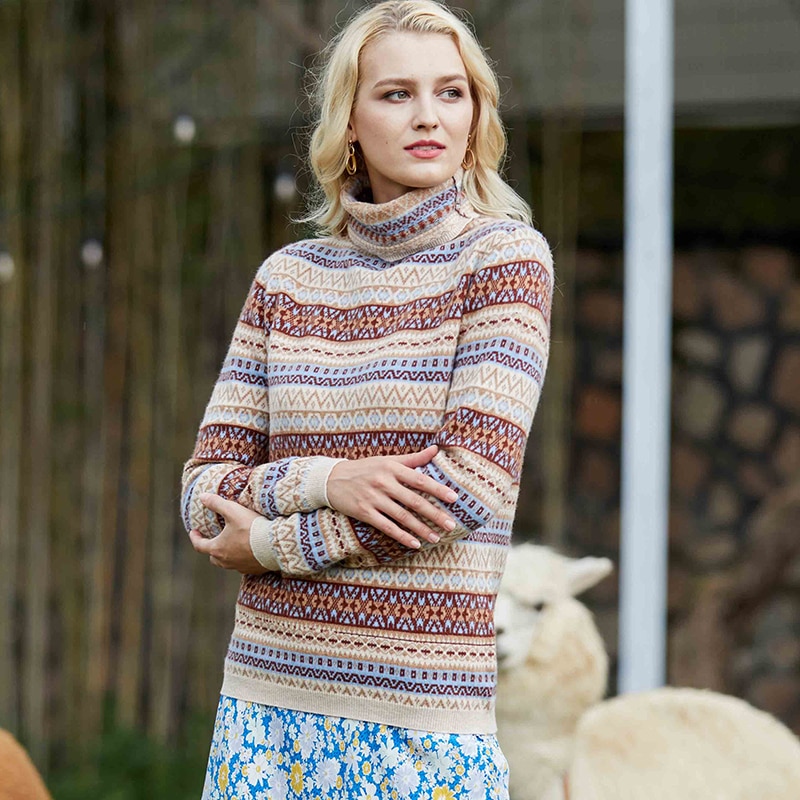 LONGMING Women Sweater 100% Merino Wool Turtleneck Pullover Women Winter Knitted Sweater Jumpers Autumn Vintage Sweater Knit Top