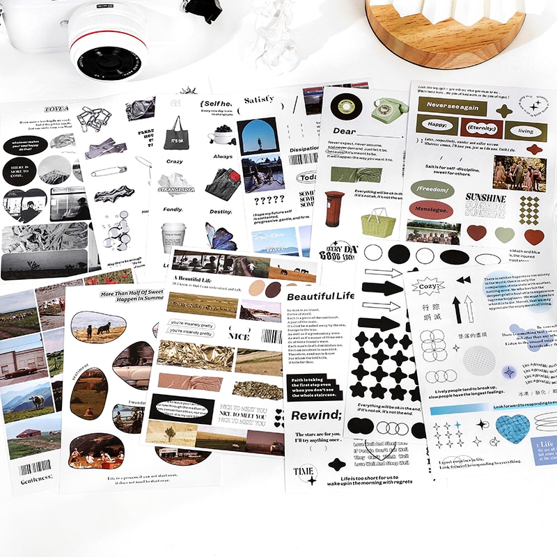 3 sheets Vintage Labels Stickers Planner Scrapbooking journaling Album Decorative collage material Adhesive Diy Sticker