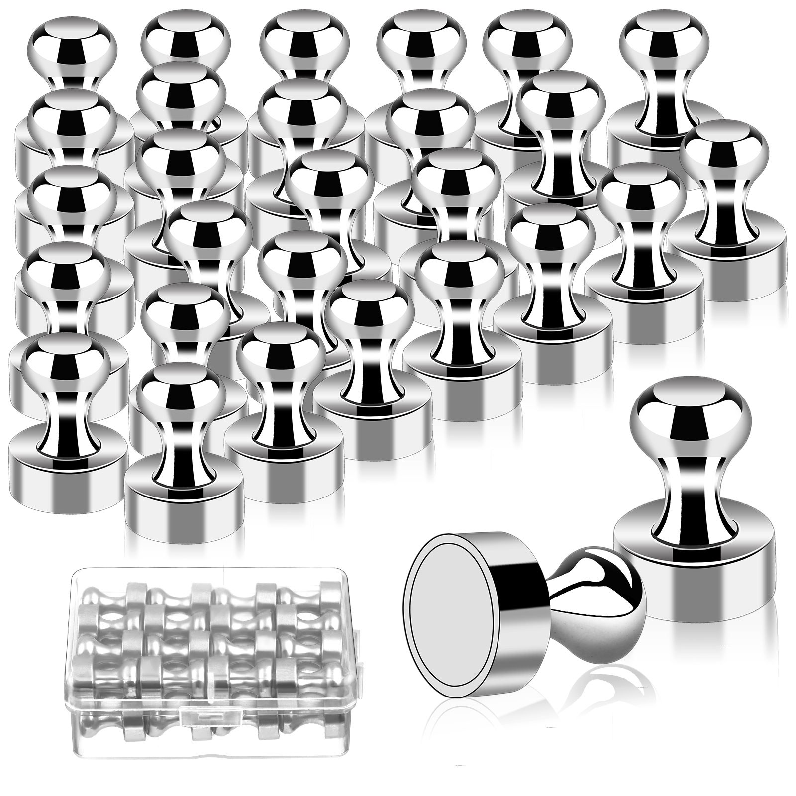 32 Pieces Metal Magnetic Push Pins Magnetic Thumb Tacks With 1 Plastic Storage B