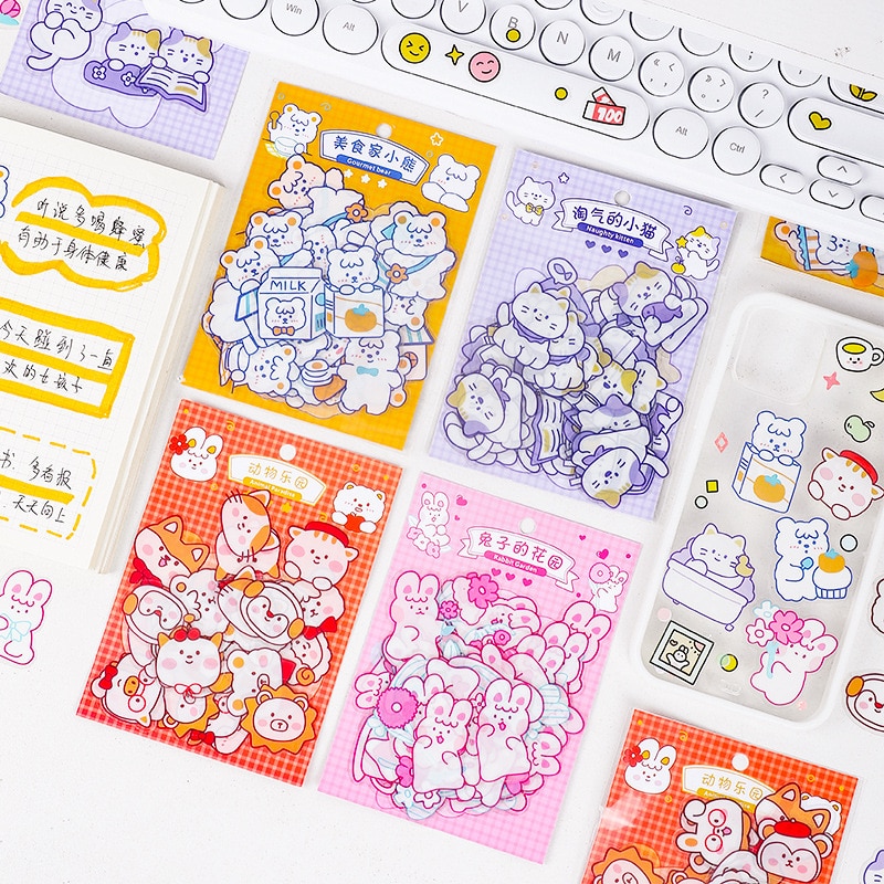 40pcs/creative kawaii cat bear rabbit animal calendar diary album scrapbook cute stationery stickers school supplies