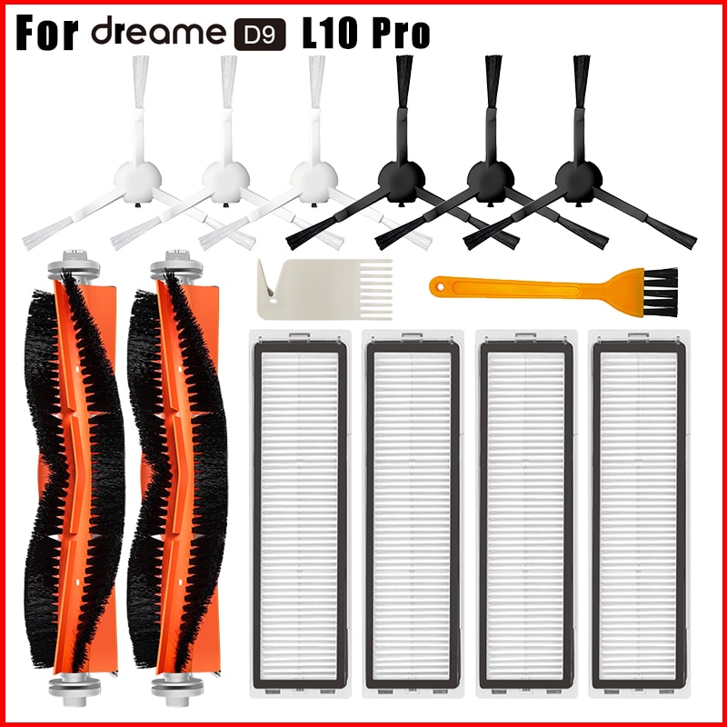Roller Main Brush Side Brush Filter Mop Cloth Spare PartsFor Dreame D9 / L10 Pro Robot Vacuum Cleaner Replacement Accessories