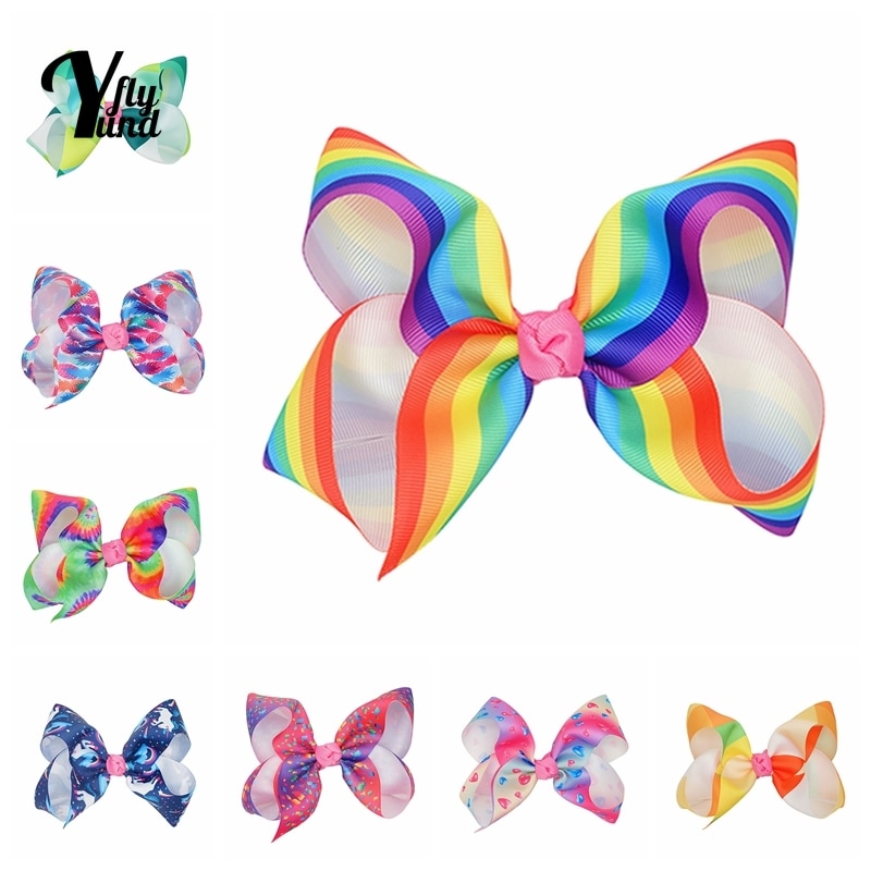 Yundfly Fashion Cartoon Unicorn Pattern Bows Duckbill Clip Infant Cute Print Ribbon Bowknot Hairpin Hair Accessories Photo Props