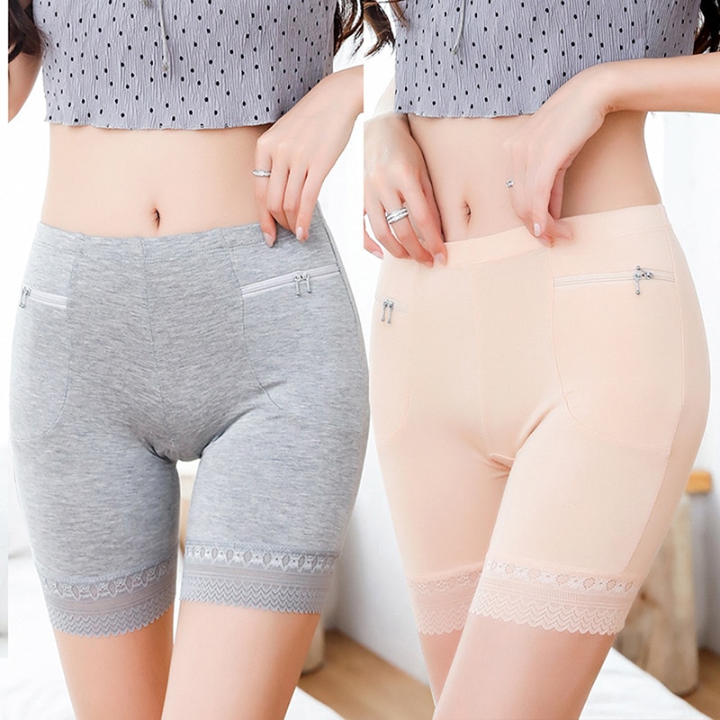 Summer Seamless Underwear With Pocket Shorts Women's Safety Pants Ladies Shorts With Lace Plus Big Size Safety Pants For Wo