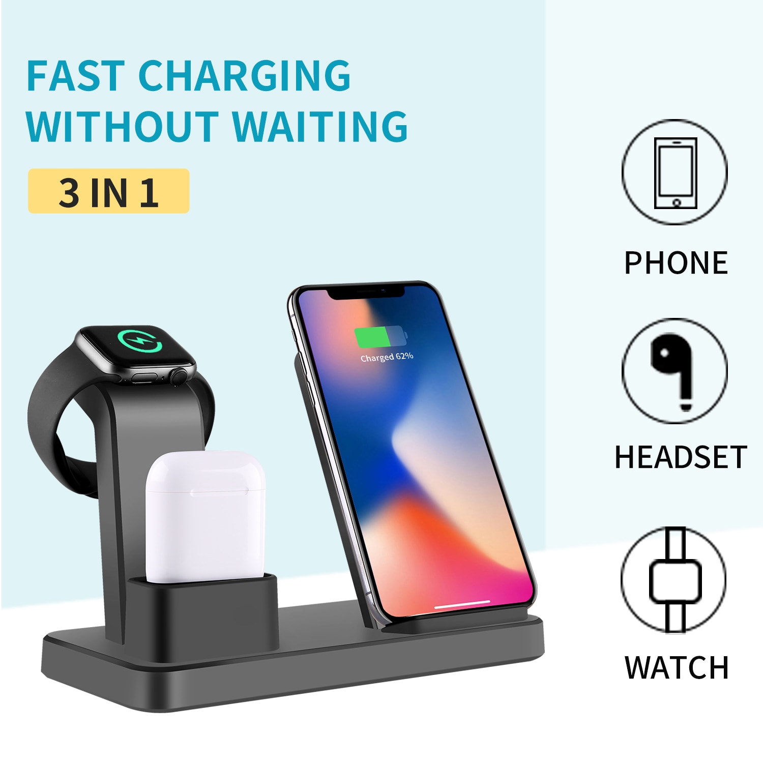 Timess Newest Wireless Charger Stand Compatible With iPhone 13 12 Mini Pro Max Wireless Charger Holder Iwatch 7/6/5/4/3 Airpod