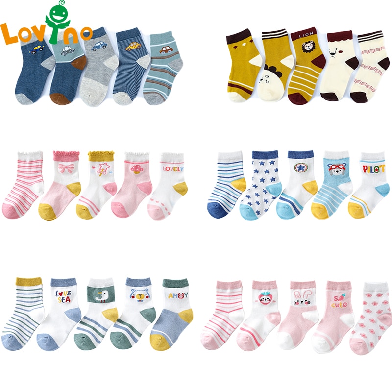 5 Pairs/lot Autumn Winter Cute Cartoon Newborn Baby Boys Girls Comfort Cotton High Quality Socks Kids Breathable Soft Socks