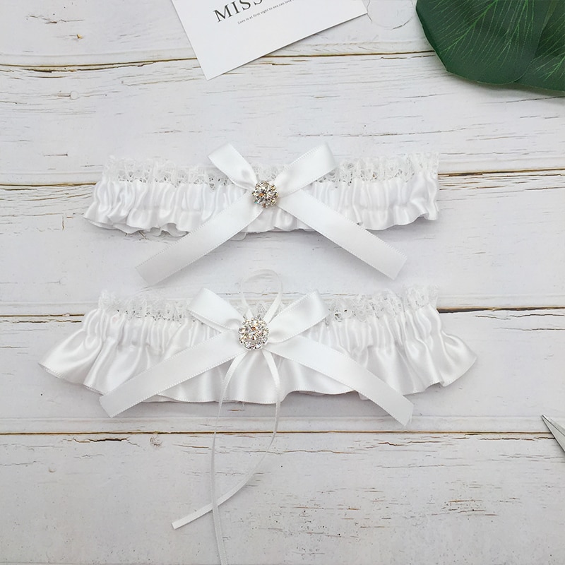 Wedding Bridal Garter Set Stretchy Bridal Garters with Rhinestone No Slip Lace Garter Satin Bow for Bride Accessories Dress