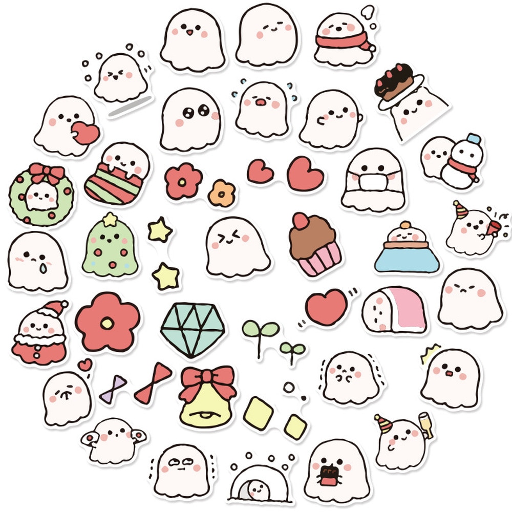 40pcs Cartoon Cute Ghost Witch Stickers Waterproof PVC Skateboard Luggage Motorcycle Kids Decor Sticker