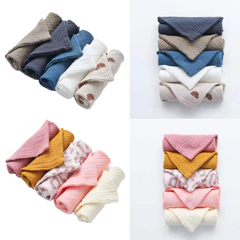 5 Pcs Cotton Baby Muslin Towel Square Infants Saliva Towel Newborn Burp Cloths for Baby Face Washcloth Handkerchief Baby Bibs