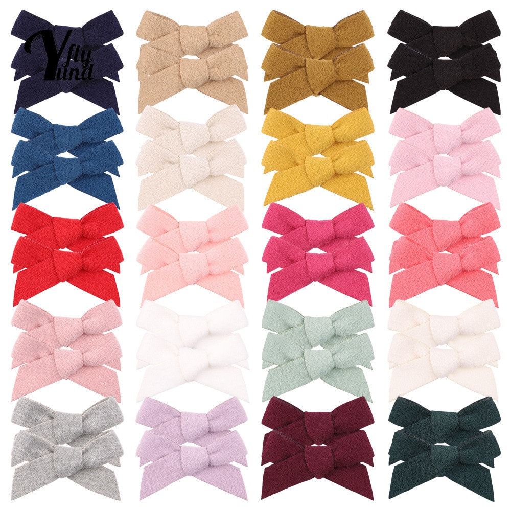Yundfly 6.6*4 CM Fashion Handmade Bows Bangs Hairpins Solid Color Bowknot Infant Hair Clips DIY Children Headwear Christmas Gift
