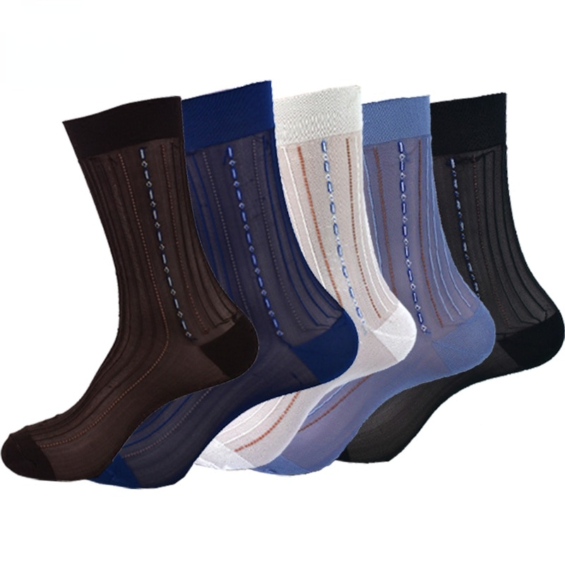 10 Pairs/Lot Large Size Summer Socks Mens Nylon Thin Breathable Men Silk Socks Business Work Party Dress Long Socks