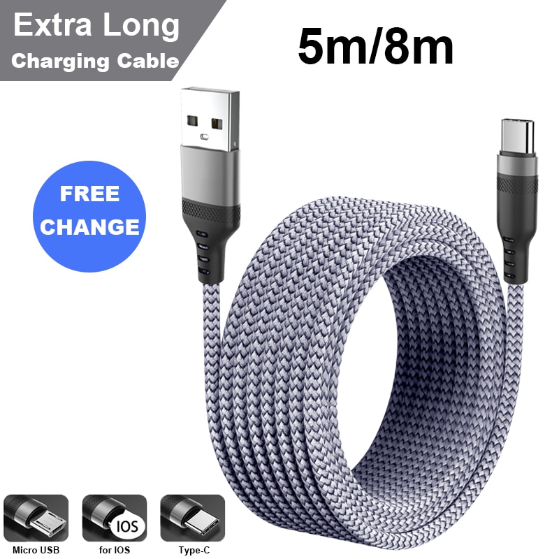 5m/8m Extra Long Charging Cable for IPhone IPad Airpods Samsung Huawei Xiaomi Switch SonyPS5 Nylon Data Wire Cord Charger Cables
