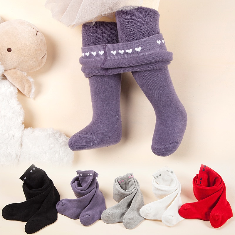 Winter Thicken Children Pantyhose Soft Cotton Tights For Girls Heart Print Elastic High Waist Toddler Baby Infant Tights 0-6 Yrs