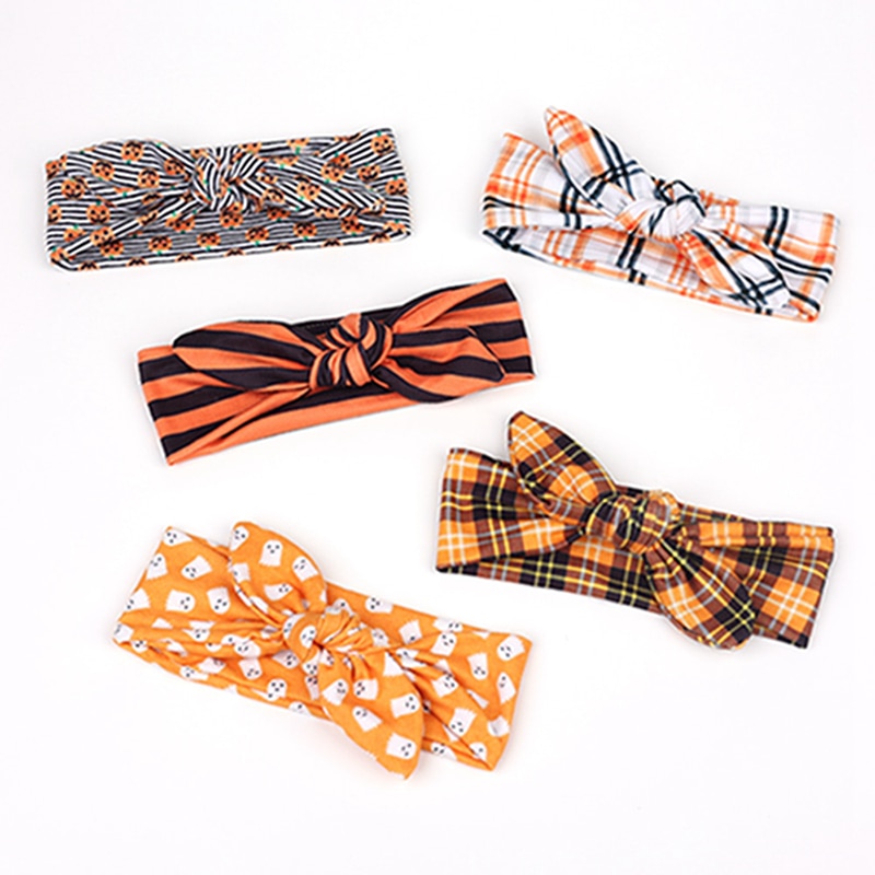 1 PCS Halloween Toddler Cartoon Print Bunny Ears Elastic Headband Fashion Striped Knotted Baby Girls Hairband Hair Accessories