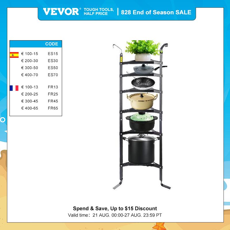 VEVOR Cookware Stand Vertical Pot Rack 5/6/8 Tier Space Save Storage Optimal Strength Carbon Steel 61" Essential for Kitche