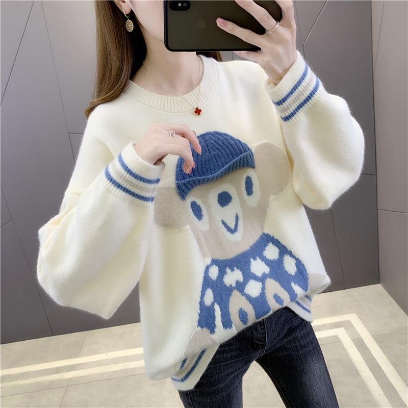 Room 211672, row 5, No. 5 (above)] real shot round neck hat, little bear Pullover Sweater [3500] 52