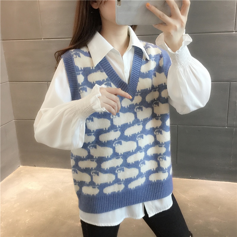 Room 210755, row 1, under No. 2] real shooting, V-neck lamb color matching sleeveless knitted vest [1133] 41