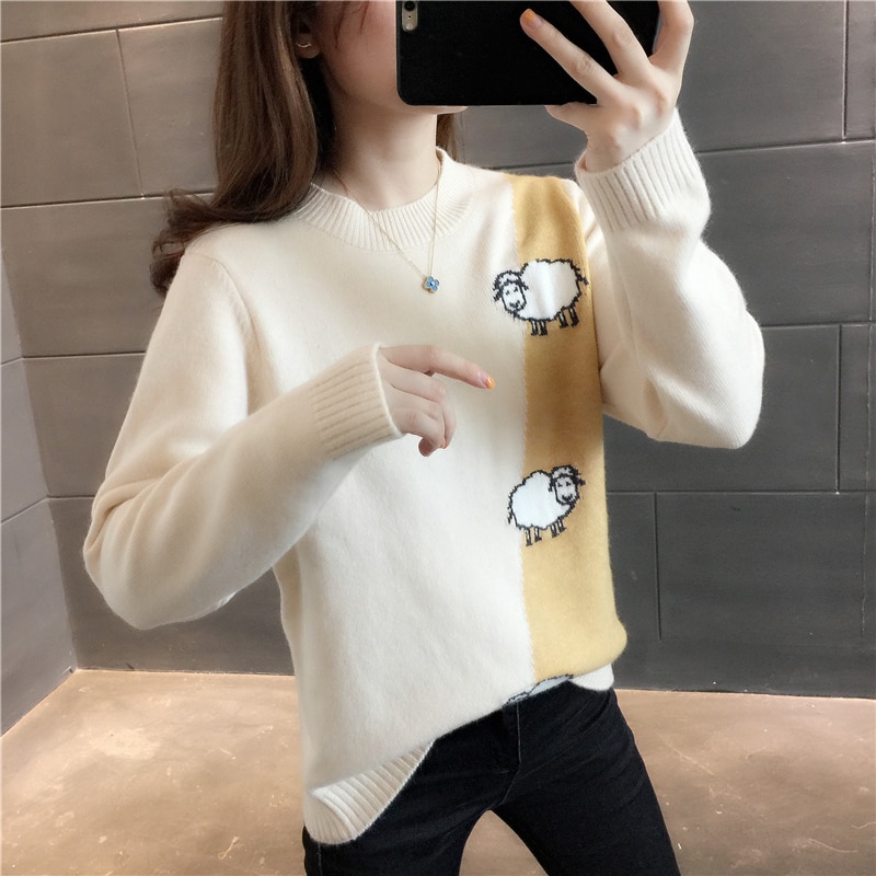21012 (2 4 row 3) film round collar color matching three sheep pullovers [1258] 44