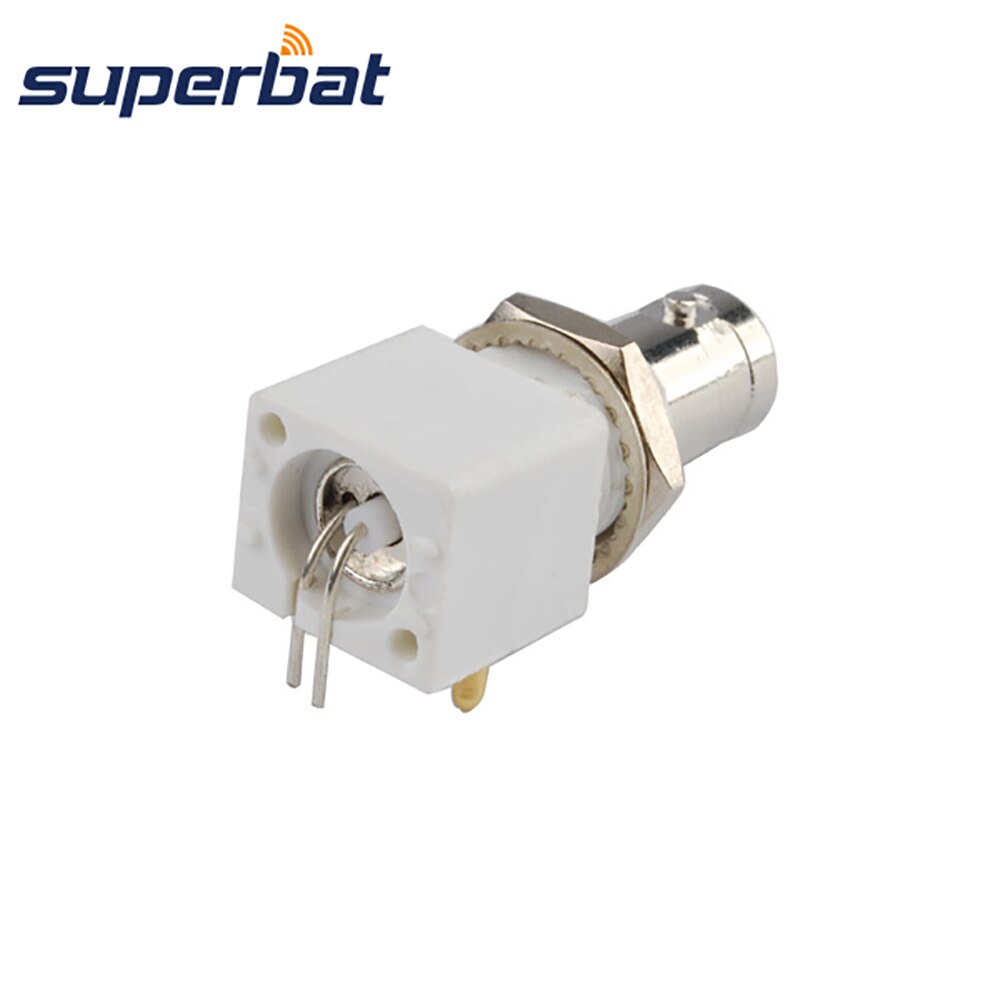Superbat BNC Commercial Through hole Female Right Angle PCB Mount with Bulkhead RF Coaxial Connector