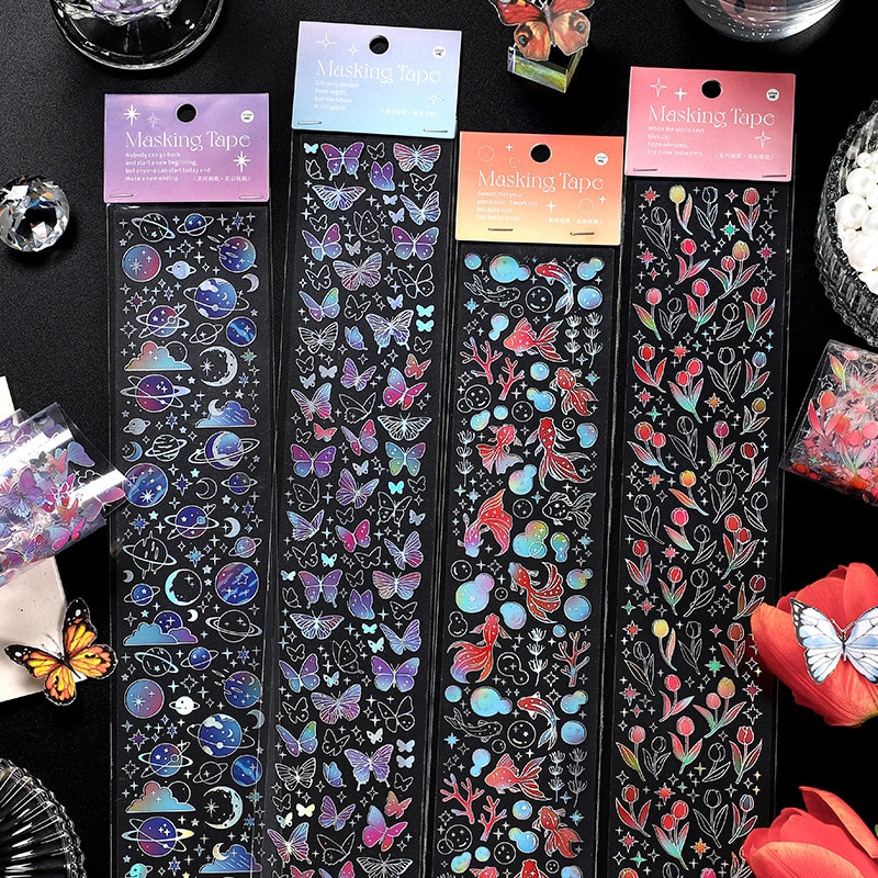 60mm*350mm Strip PET Washi Tape Colorful Butterfly Stars Planet Journal Sticker Diy Decorative Sticker For Scrapbooking Planner