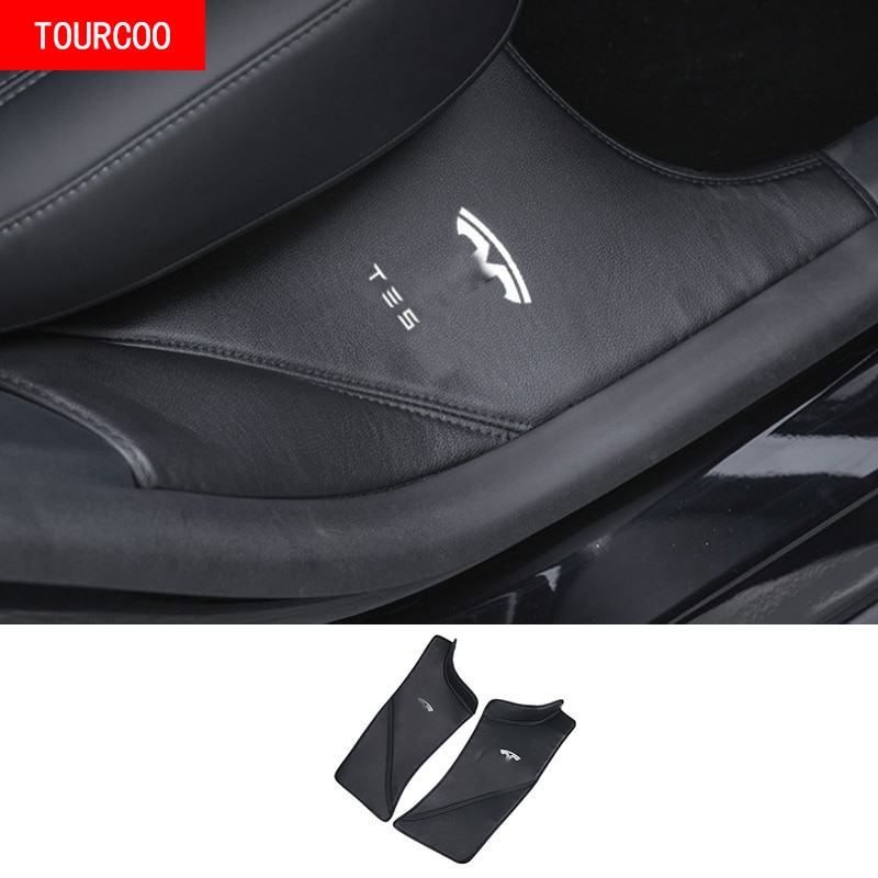 For Tesla Model Y Car Interior Modification Back Sill Protective Leather Cover