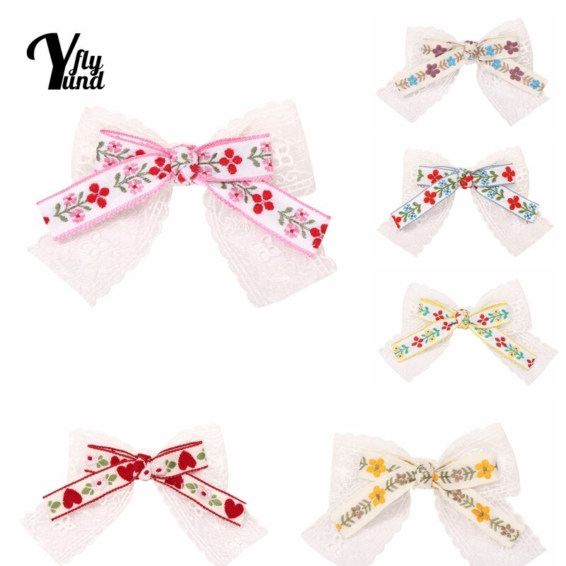 Yundfly 1 PCS Double Layer Bowknot Bangs Hairpin Fashion Embroidered Bows Infant Hair Clips DIY Children Headwear Styling Tools