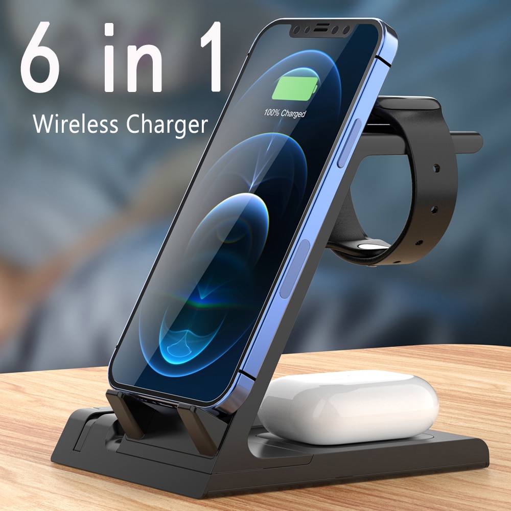 50W Fast Wireless Charger 6 in 1 Qi Charging Dock Station For iPhone 12 11 Pro XS MAX XR X 8 Apple Watch SE 6 5 4 3 AirPods Pro