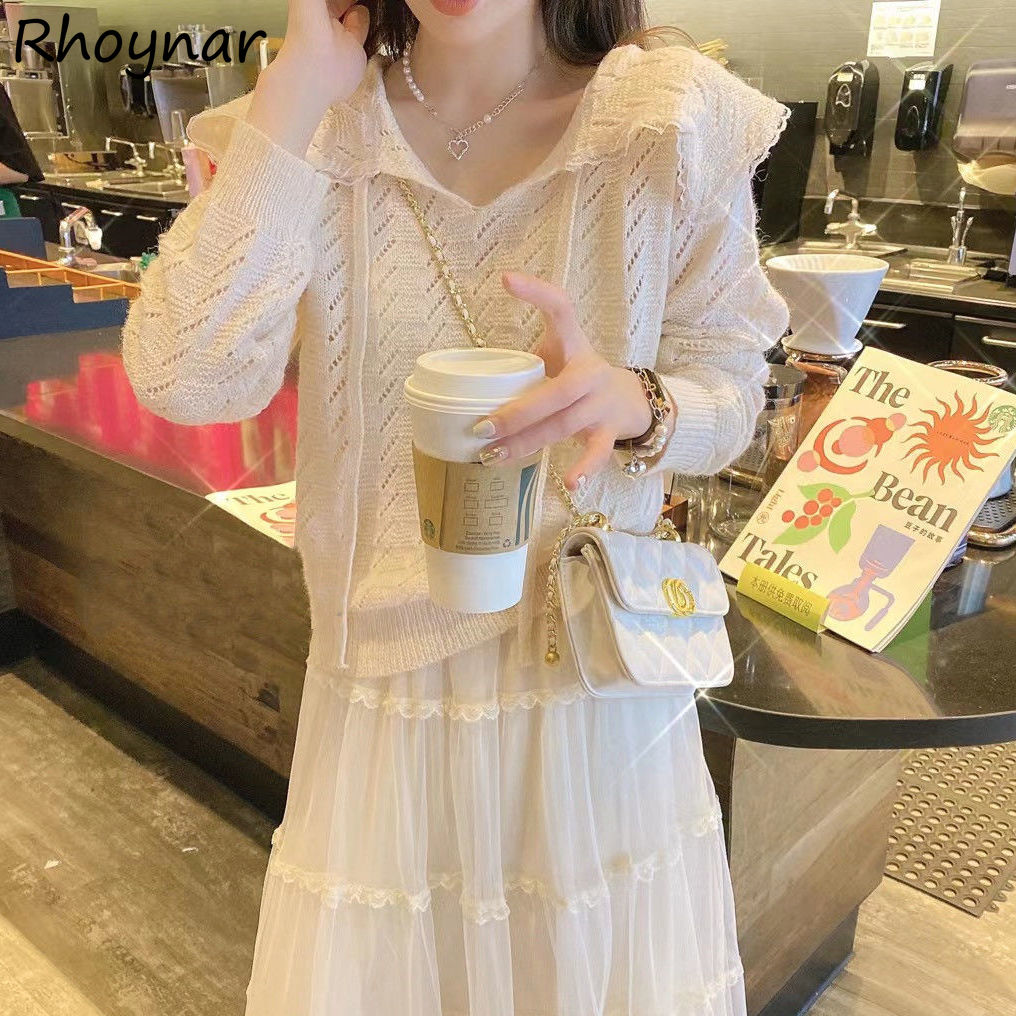 Pullovers Women Turn Down Collar Design Hollow Out Cropped Solid All Match Preppy Knitted Cozy Loose Autumn Sweaters Popular Ins