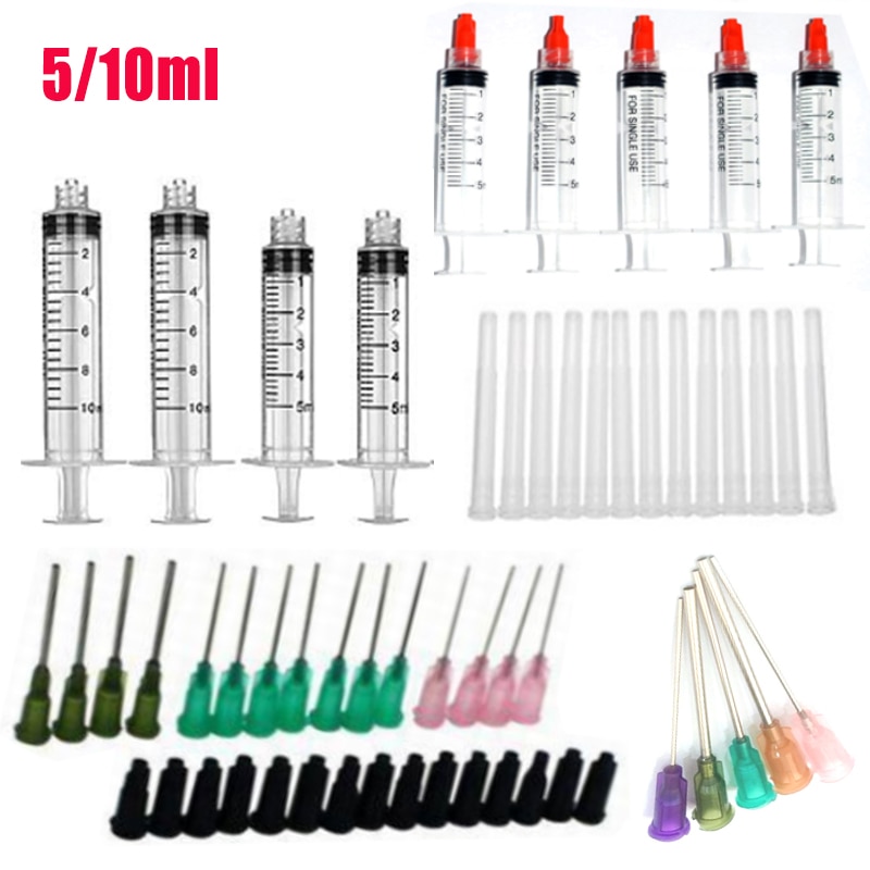 1/5pcs 5/10ml Capacity Syringe Crimp Sealed with Blunt Needle Tips & Caps Transparent Syringes For Industrial Glue Oil Ink U