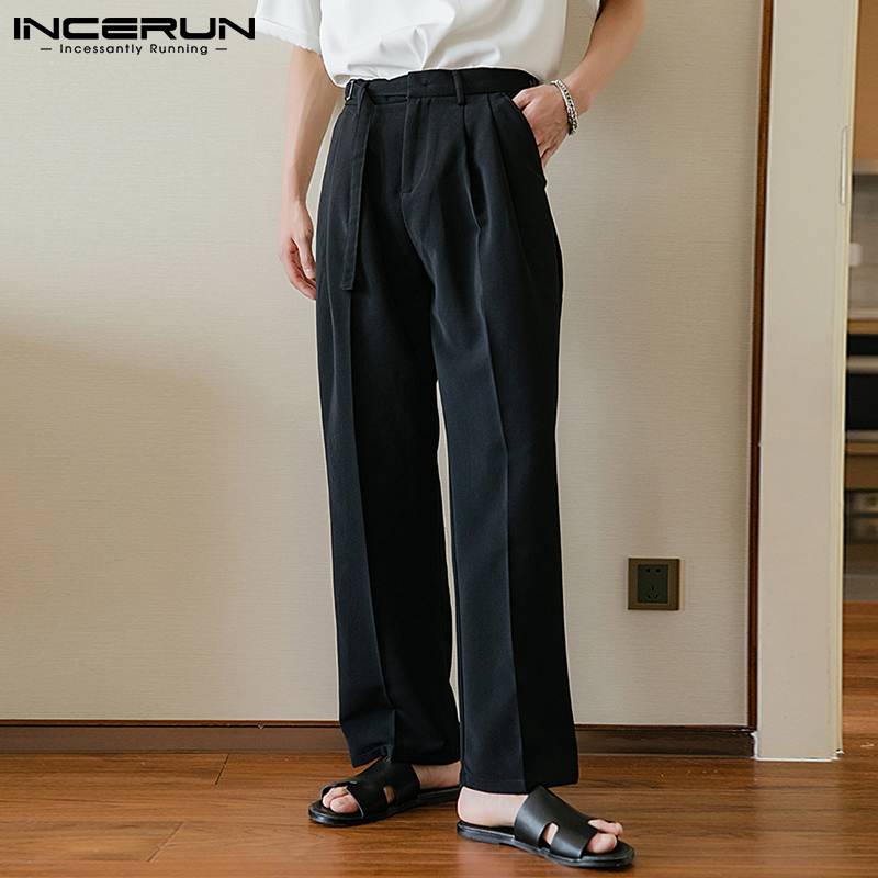 INCERUN Korean Style Fashion Men's Pantalones Loose All-match Simple Pants Male Casual Streetwear Drape Straight Trousers S