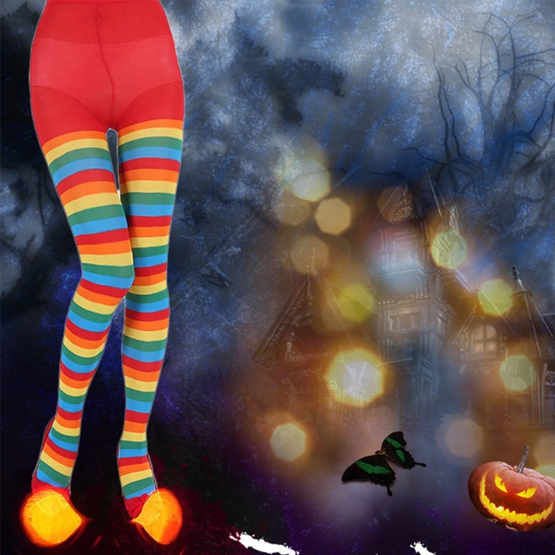C6UD Women Girls Rainbow Multicolor Striped Tights Opaque Stockings Slim Pantyhose for Christmas Halloween Cosplay Costume