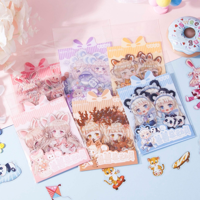 30 PCS PET Waterproof Durable Lovely Animal Dolls Decorative Stickers for Photo Albums Scrapbooking DIY Journaling Supplies