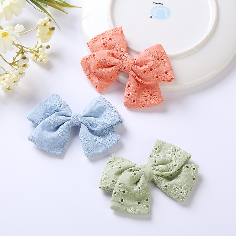Baby Girls Bow Hair Clips Cotton Side Clip Embroidery Jacquard Barrette for Kids Hairpin Children Hair Accessories Hairgrips