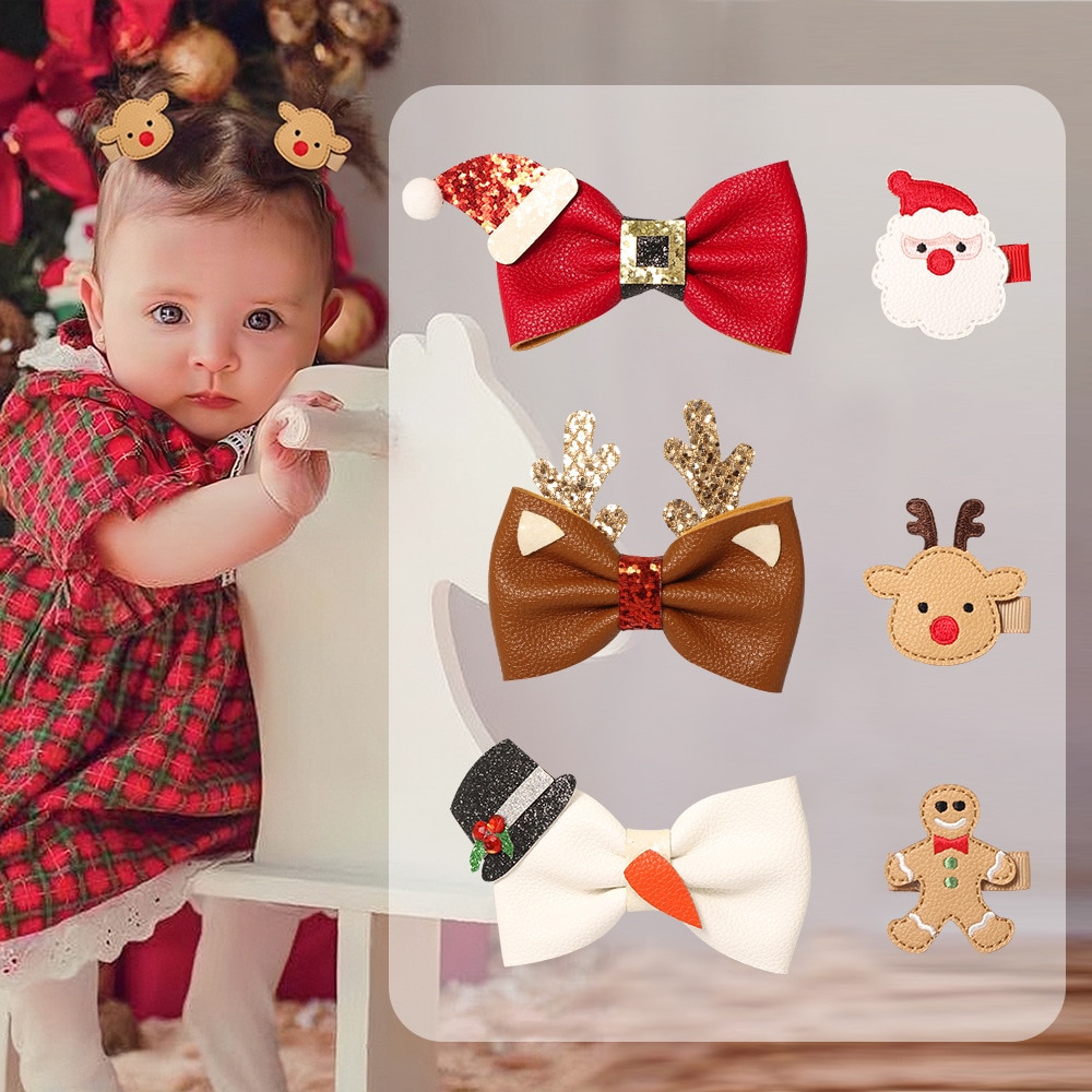 1PC Christmas Bow-knot Baby Santa Gift Hairpin Girl Elk Snowman Hair Clip Kids Baby Hair Accessories accesorios pelo niña 2022