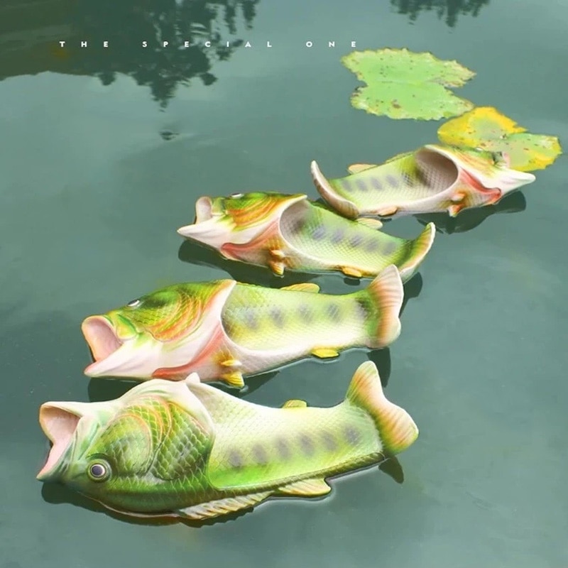 Crazzy designer fish slippers children cool animal summer slides bathroom shoes family indoor casual flip flops kids