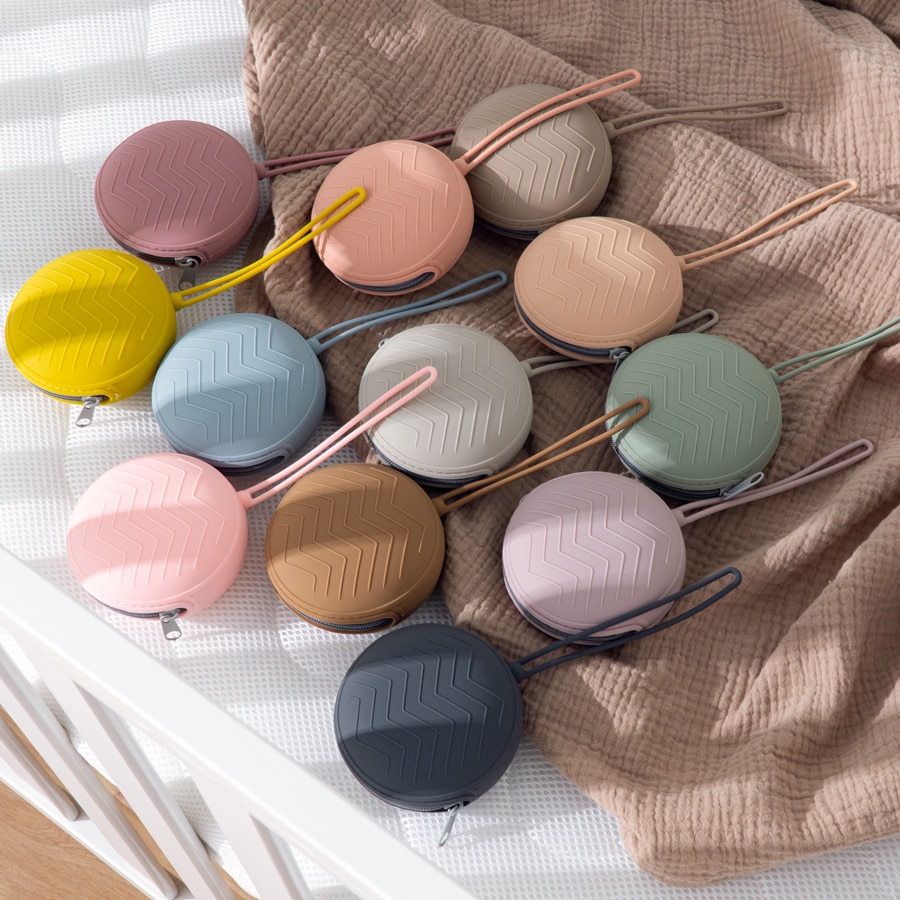 Silicone Storage Box Travel Bag Baby Pacifier Storage Box Travel Portable Box Wave Pattern Lipstick Bag Food-Grade Silicone