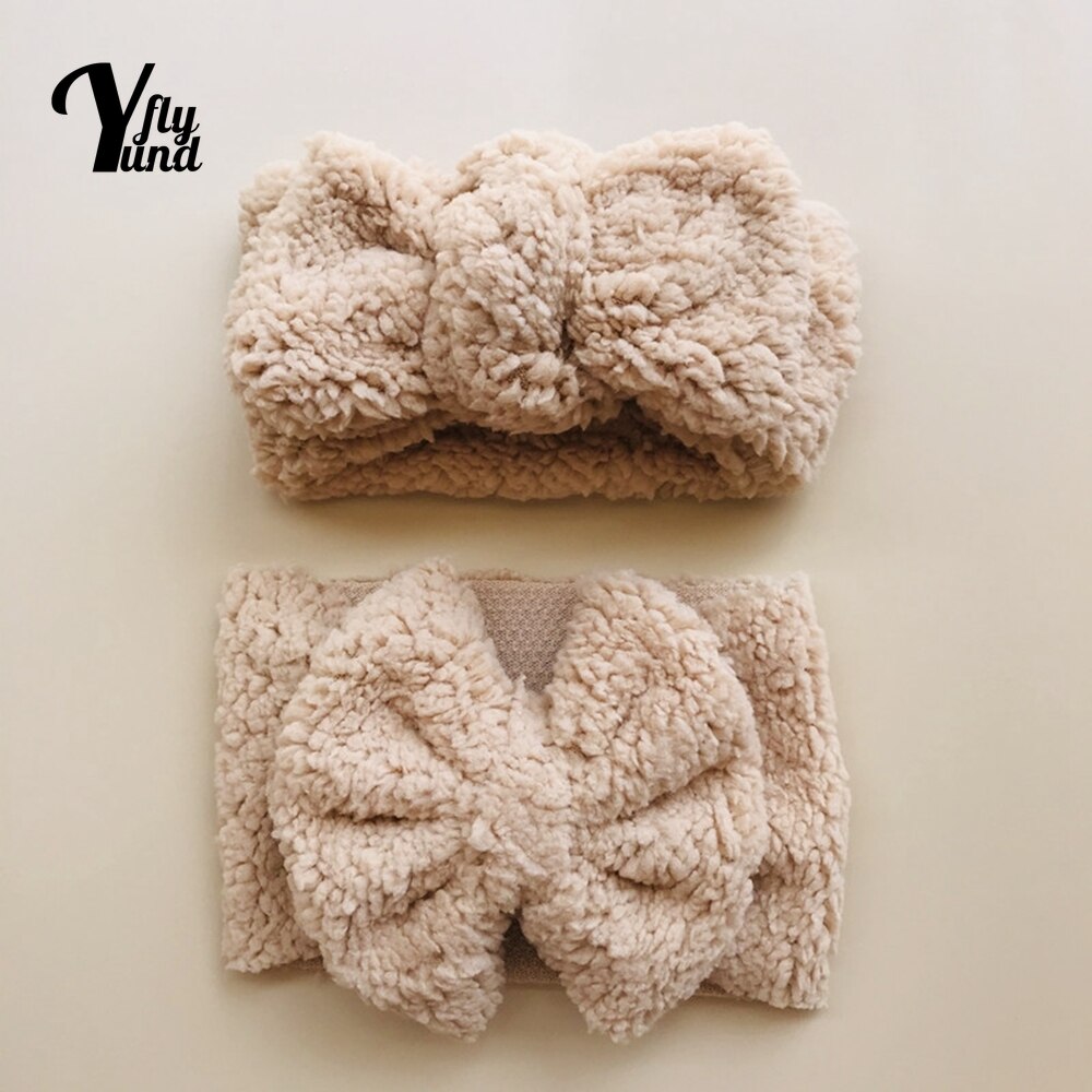 Yundfly Newborn Solid Color Handmade Knotted Elastic Hairband Two Piece Set Comfortable Warm Baby Girl Headband Hair Accessories