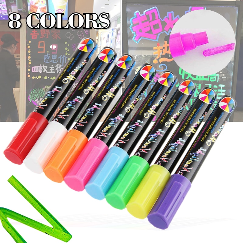 8Pcs Liquid Chalk Marker Pens 6MM Round Tip Marker Color Pen Suitable For Board Glass Window Writing Art Painting Supplies