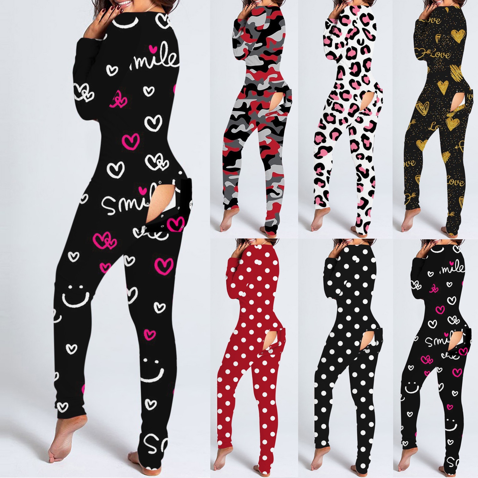 2020 pajamas Onesies Women's Button-down Print Functional Buttoned Flap Adults V-neck Jumpsuit Pyjama Femme Sleepwear