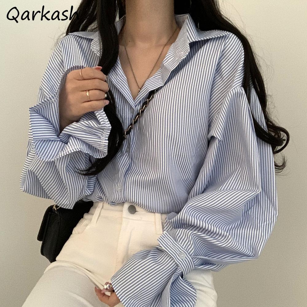 Shirts Women Loose Popular Design Autumn Fit Female Ulzzang Striped New Arrival Retro Streetwear S-3XL Leisure Clothing Elegant