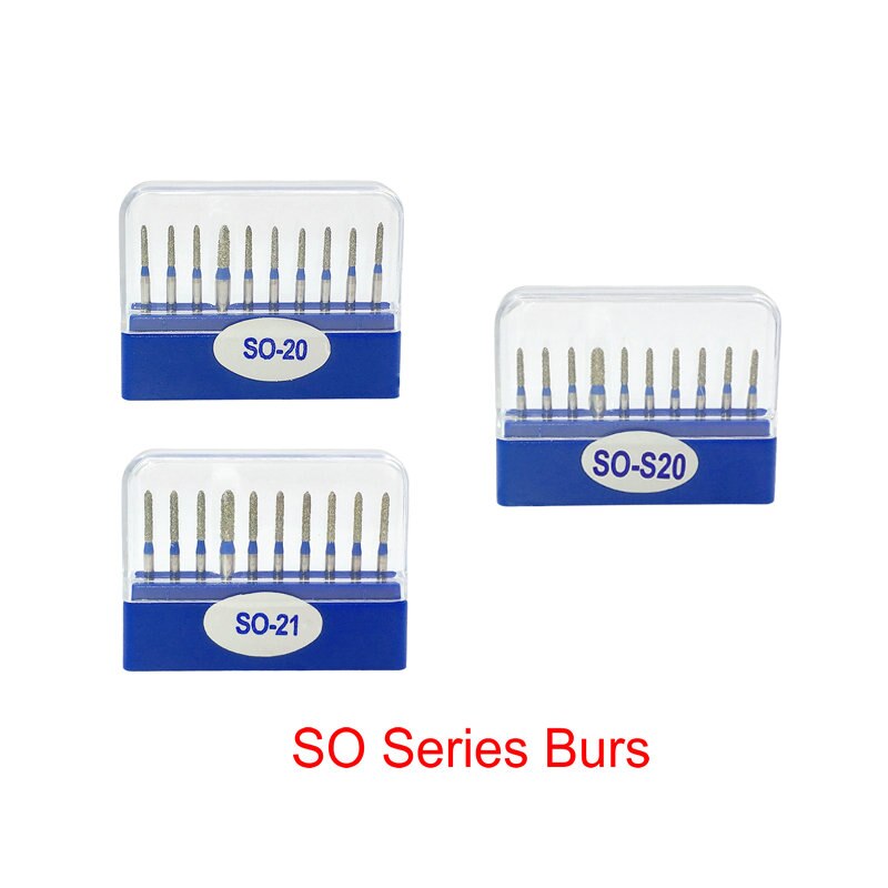 10Pcs/set Dental Diamond Burs Drills High Speed Handpiece Polishing Smoothing Diamond Burs SO-20 SO-21 SO-S20