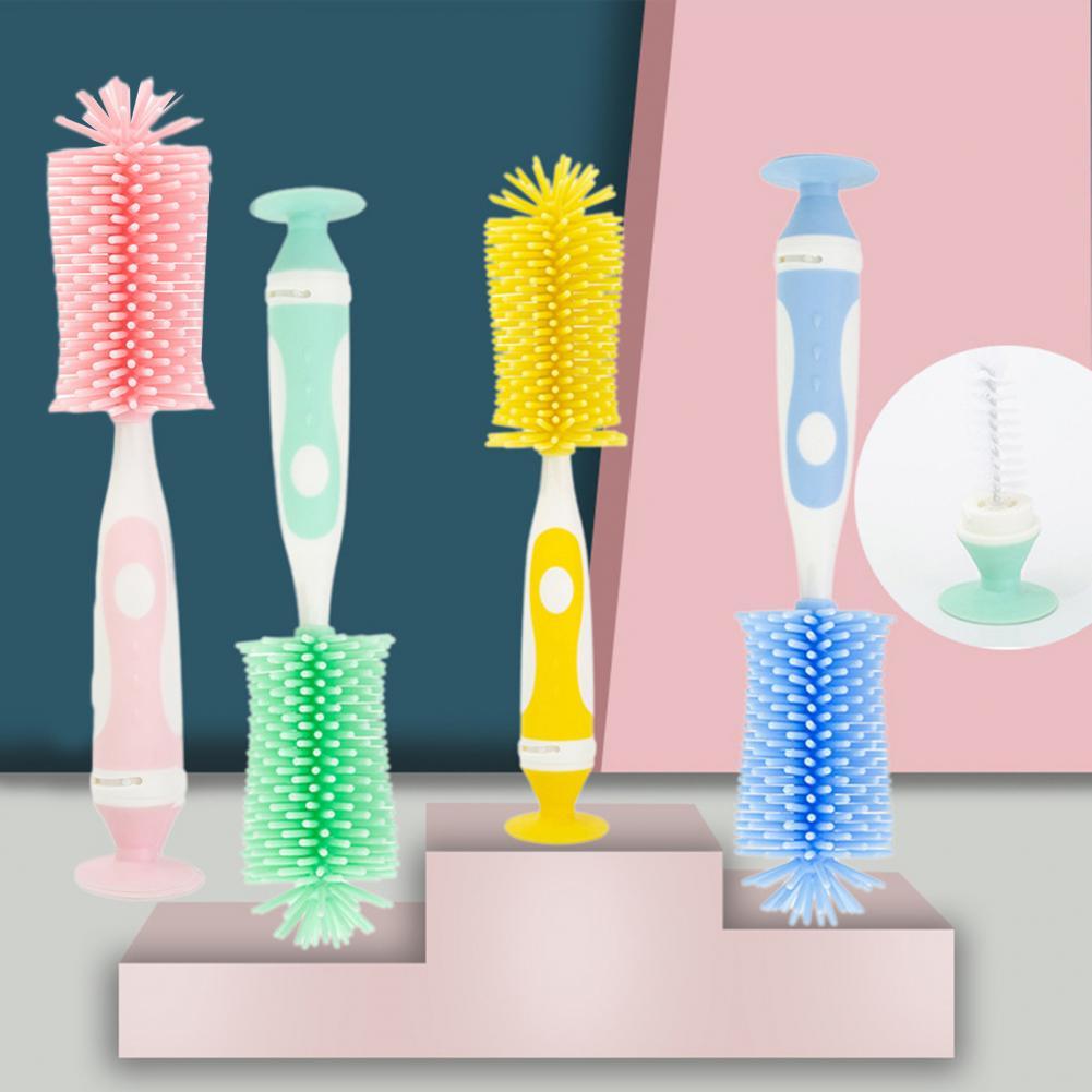 Baby Bottle Brush Long Handle 360 Degree Rotation Silicone Infant Milk Bottle Brush Cleaner for Home