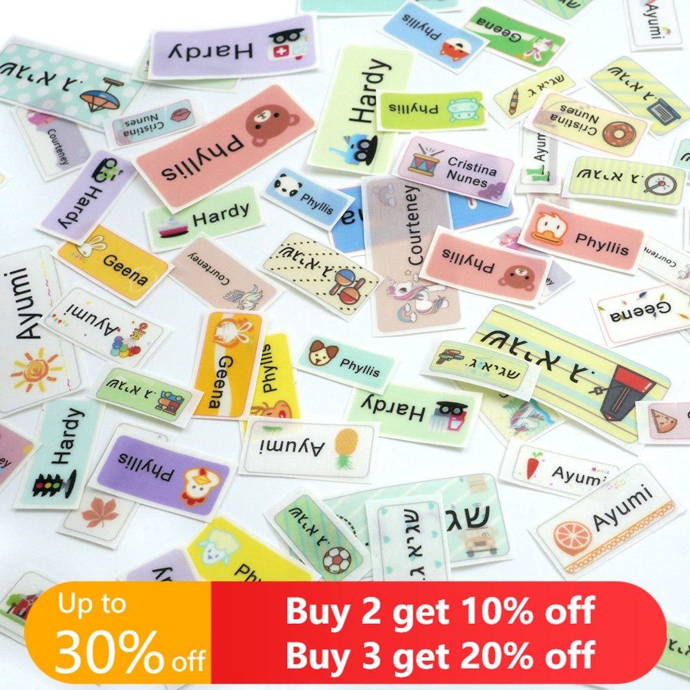 Cartoon Pattern Iron On Label Clothes Custom Name Tags Waterproof Fabric Personalized Sticker School Uniform Apparel Accessories