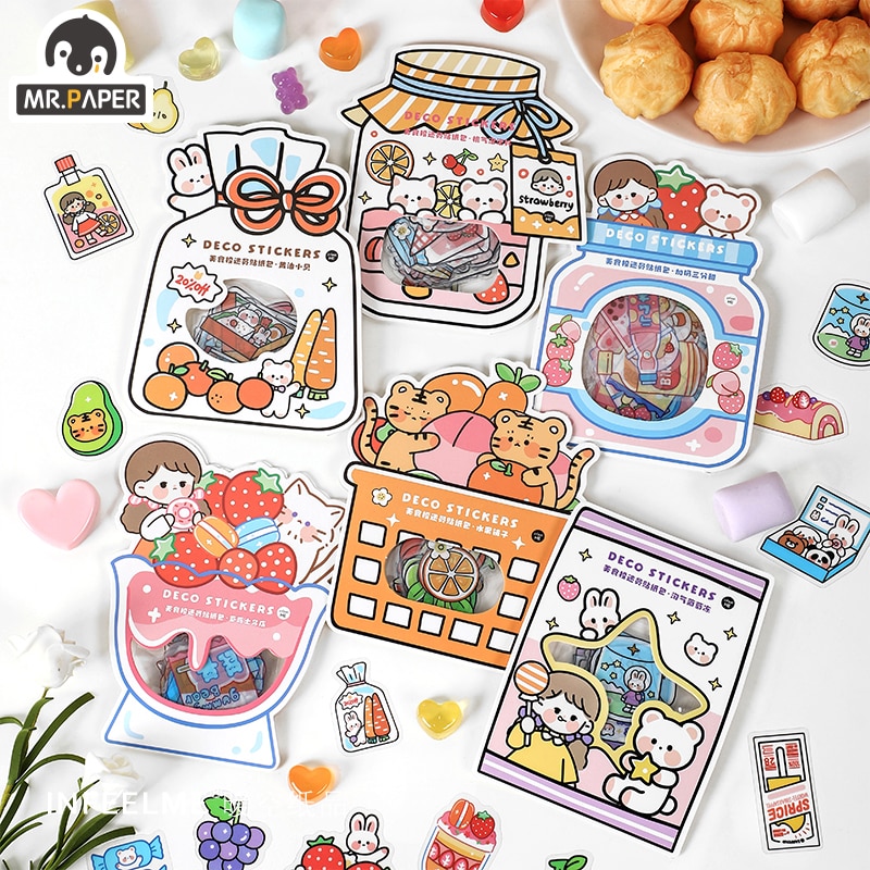 Mr.Paper 6 Design Food Deliveryman Series PET Sticker Pack Original Illustration Sticker Cute Pocket Decoration DIY Sticker